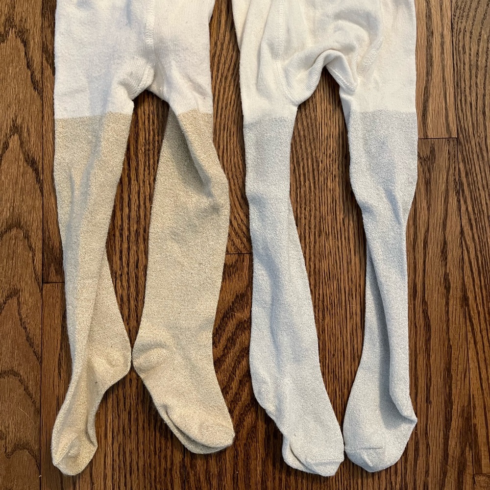 NWOT Janie and Jack girls 12-24m glitter tights - one gold and one silver